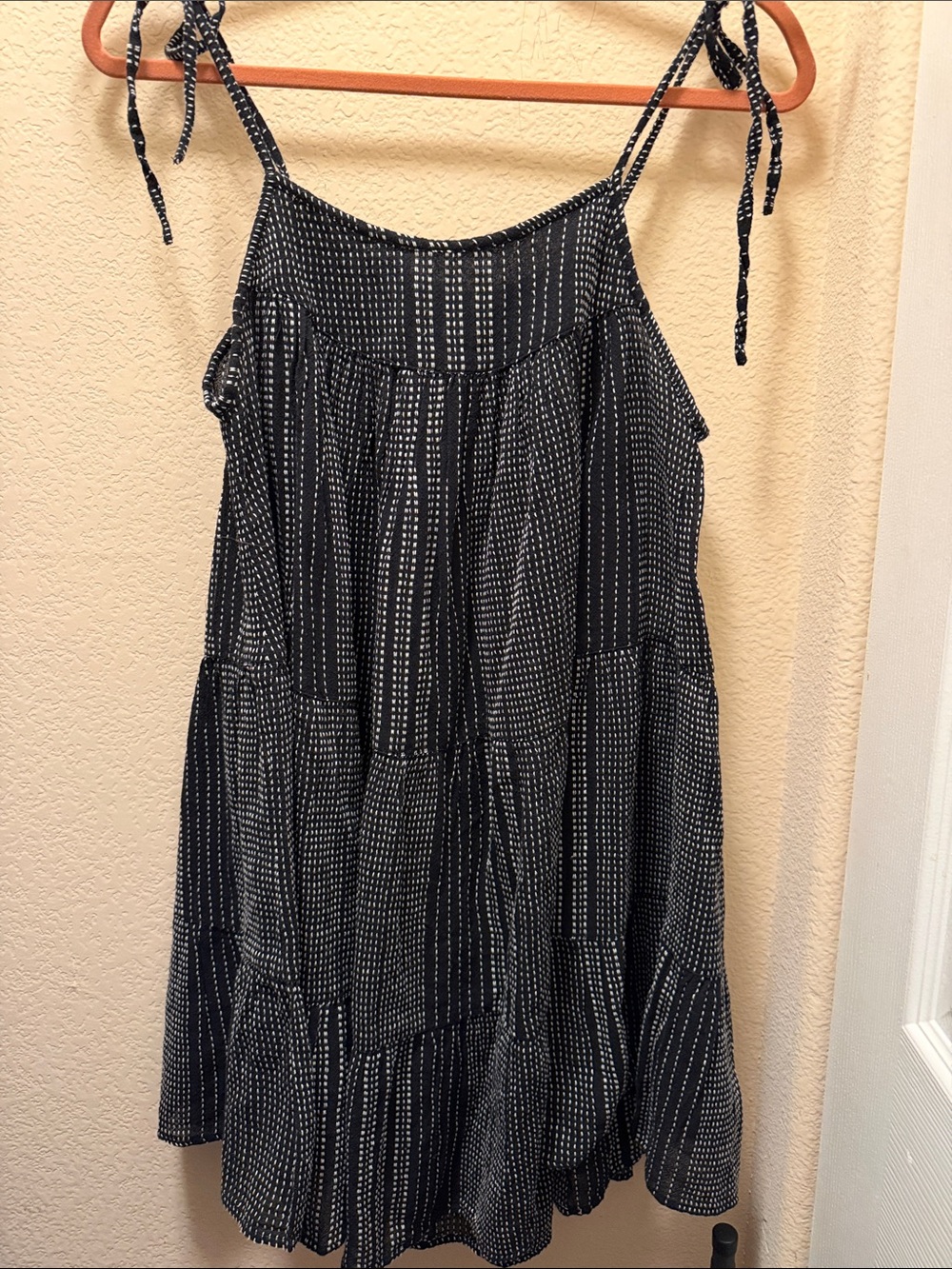 Elan Black Dress with White Pinstripe Detailing
